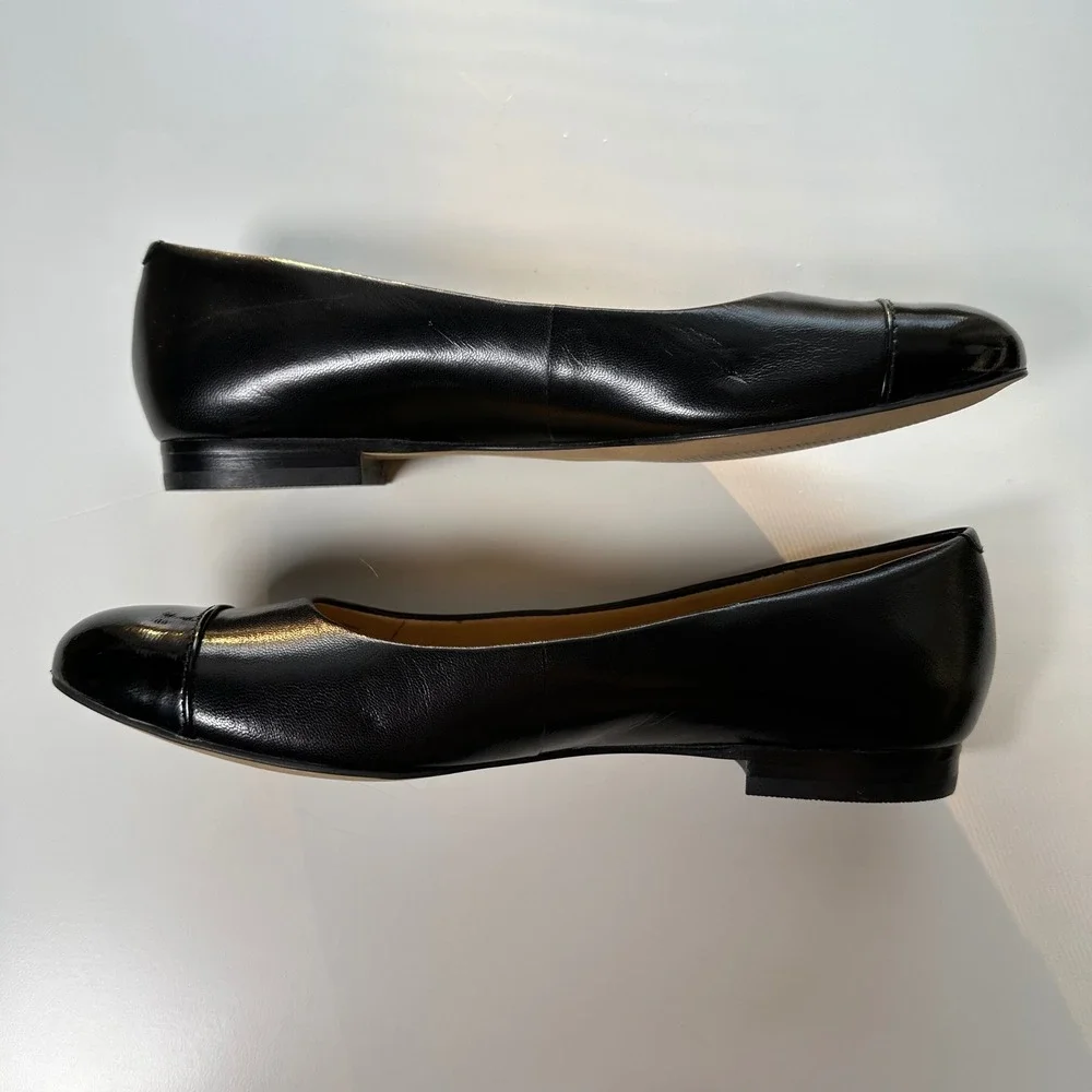 Trotters Black Leather Cap-Toe Ballet Flat Sz‎ 6.5N Classic Office Comfort